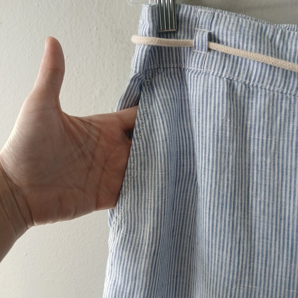 Tahari Size Medium Wide Leg‎ Pants Rope Belt Striped Ankle Length 100% Linen - Picture 6 of 14